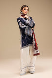 3 Piece - Embroidered Dhanak Fabric with Printed Wool Shawl RR-610