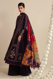 Dhanak Fabric - 3 Piece Unstitched Embroidered Dress With Printed Shawl ZH 3065