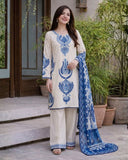 Dhanak Fabric - 3 Piece Unstitched Fully Embroidered  Dress With Printed Shawl