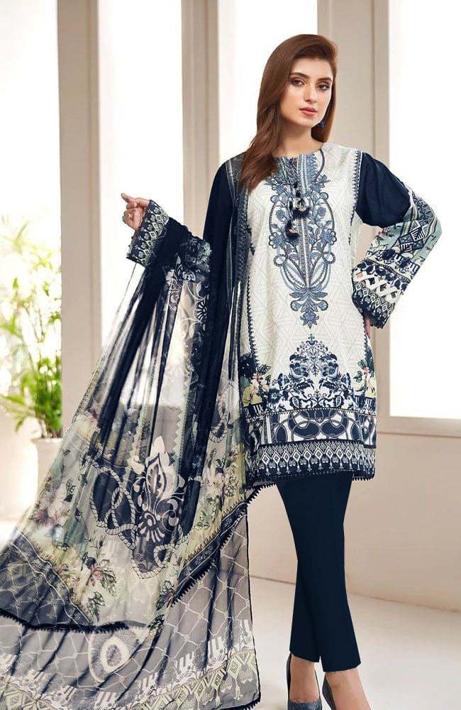 3 Piece Embroided Lawn Suit With Chiffon Dupatta Mahekamil