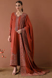 Dhanak Fabric - 3 Piece Unstitched Embroiered Suit With Dhanak Embroidered Shawl