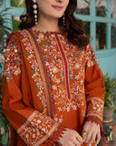 Dhanak Fabric - 3 Piece Unstitched Fully Embroidered  Dress With Embroidered Shawl