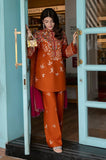 Dhanak Fabric - 3 Piece Unstitched Fully Embroidered  Dress With Embroidered Shawl
