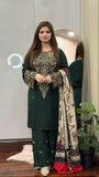 Dhanak Fabric - 3 Piece Unstitched Fully Embroidered  Dress With Embroidered Shawl BQ 3075