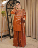 Dhanak Fabric - 3 Piece Unstitched Fully Embroidered  Dress With Embroidered Shawl