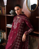 CR 2970 -3 Piece Unstitched Heavy Embroidered Dhanak Fabric With Dhanak Embroidered Shawl )