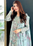 3 Piece - Unstitched Digital Printed Lawn Fabric With Embroidered Laces