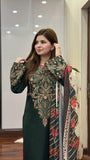 Dhanak Fabric - 3 Piece Unstitched Fully Embroidered  Dress With Embroidered Shawl BQ 3075