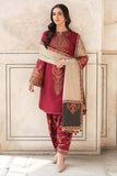 Dhanak Fabric - 3 Piece Unstitched Fully Embroidered  Dress With Embroidered Shawl JZ 3100