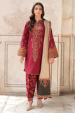 Dhanak Fabric - 3 Piece Unstitched Fully Embroidered  Dress With Embroidered Shawl JZ 3100