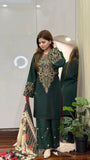 Dhanak Fabric - 3 Piece Unstitched Fully Embroidered  Dress With Embroidered Shawl BQ 3075