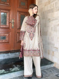 LM 2965 - 3 Piece Unstitched Embroidered Dhanak Fabric with Dhanak Embroidered Shawl