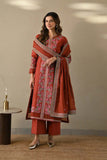 CO-3000 - 3 Piece Unstitched Embroidered Dhanak Suit With Four-sided Embroidered Dhanak Shawl