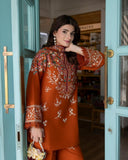 Dhanak Fabric - 3 Piece Unstitched Fully Embroidered  Dress With Embroidered Shawl