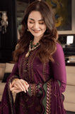AJ 2885-3 Piece Unstitched Embroidered Dhanak Fabric With Embroidered Chiffon Dupatta