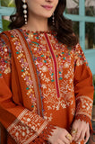 Dhanak Fabric - 3 Piece Unstitched Fully Embroidered  Dress With Embroidered Shawl