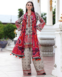 3 Piece - Unstitched Digital Printed Khaddar Fabric With Embroidered Laces CH-75