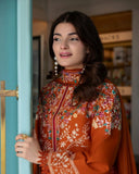 Dhanak Fabric - 3 Piece Unstitched Fully Embroidered  Dress With Embroidered Shawl