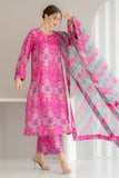 3 Piece - Unstitched Digital Printed Lawn Fabric With Silk Dupatta KD 121