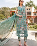 3 Pc Unstitched Embroided Lawn Suit (Digital Printed Silk Dupatta)